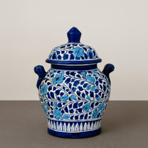 Handcrafted Blue Pottery Decorative Jar with Lid – Ceramic Storage Jar