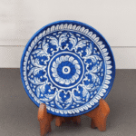 Handcrafted Blue Pottery Decorative Base Plate – Round Floral Design