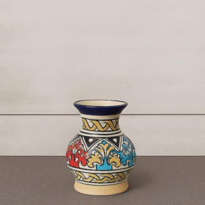Handcrafted Blue Pottery Mini Table Vase – Multicolor Floral Design