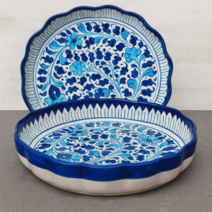 Handcrafted Blue Pottery Serving Dish 1 Piece Decorative Ceramic Serving Dish