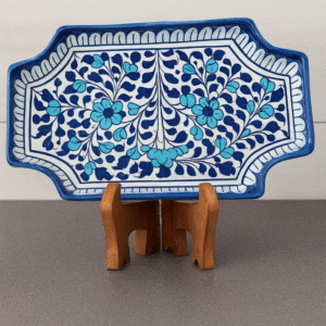 Handcrafted Blue Pottery Kebab Serving Plate – Rectangular Ceramic Platter