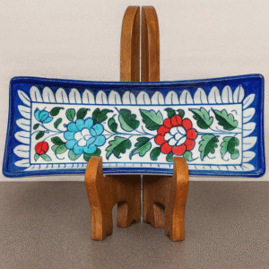 Handcrafted Blue Pottery Kebab Serving Plate – Rectangular Ceramic Platter