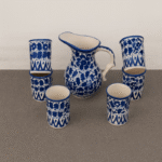 Handcrafted Blue Pottery Glass & Jug Set – 6 Glasses & 1 Jug