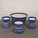 Handcrafted Blue Pottery Soup Bowl Set – 7 Pieces (1 Large Serving Bowl + 6 Small Bowls)