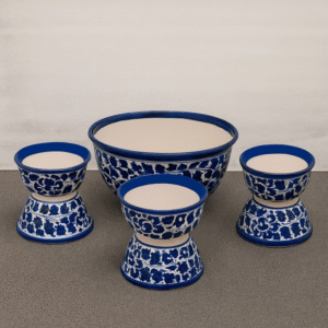 Handcrafted Blue Pottery Soup Bowl Set – 7 Pieces (1 Large Serving Bowl + 6 Small Bowls)