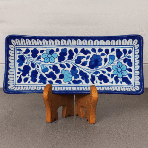 Handcrafted Blue Pottery Kebab Serving Plate – Rectangular Ceramic Platter