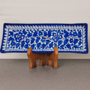 Handcrafted Blue Pottery Kebab Serving Plate – Rectangular Ceramic Platter