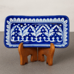 Handcrafted Blue Pottery Kebab Serving Plate – Rectangular Ceramic Platter