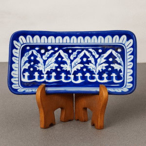 Handcrafted Blue Pottery Kebab Serving Plate – Rectangular Ceramic Platter