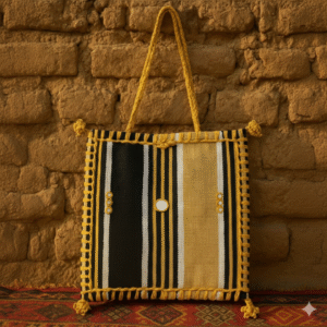 Handcrafted Velvet Thread Tote Bag – Black & Beige Striped