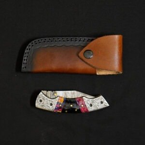 Handcrafted Colorful Damascus Blade Hunting Knife