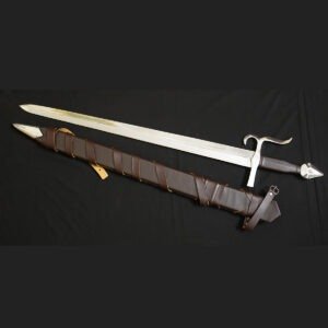 Brown Leather Medieval Sword with Scabbard – Handcrafted Decorative