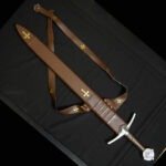 Brown Leather Medieval Sword with Scabbard – Handcrafted Decorative