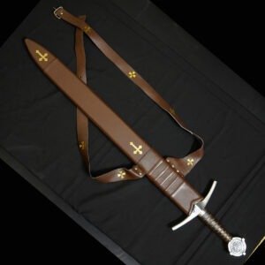 Brown Leather Medieval Sword with Scabbard – Handcrafted Decorative