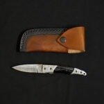 Handcrafted Colorful Damascus Blade Hunting Knife with Decorative Wooden Handle