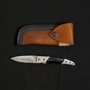 Handcrafted Colorful Damascus Blade Hunting Knife with Decorative Wooden Handle