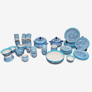 Hand-Painted Turquoise Blue Pottery Ceramic Dinner Set